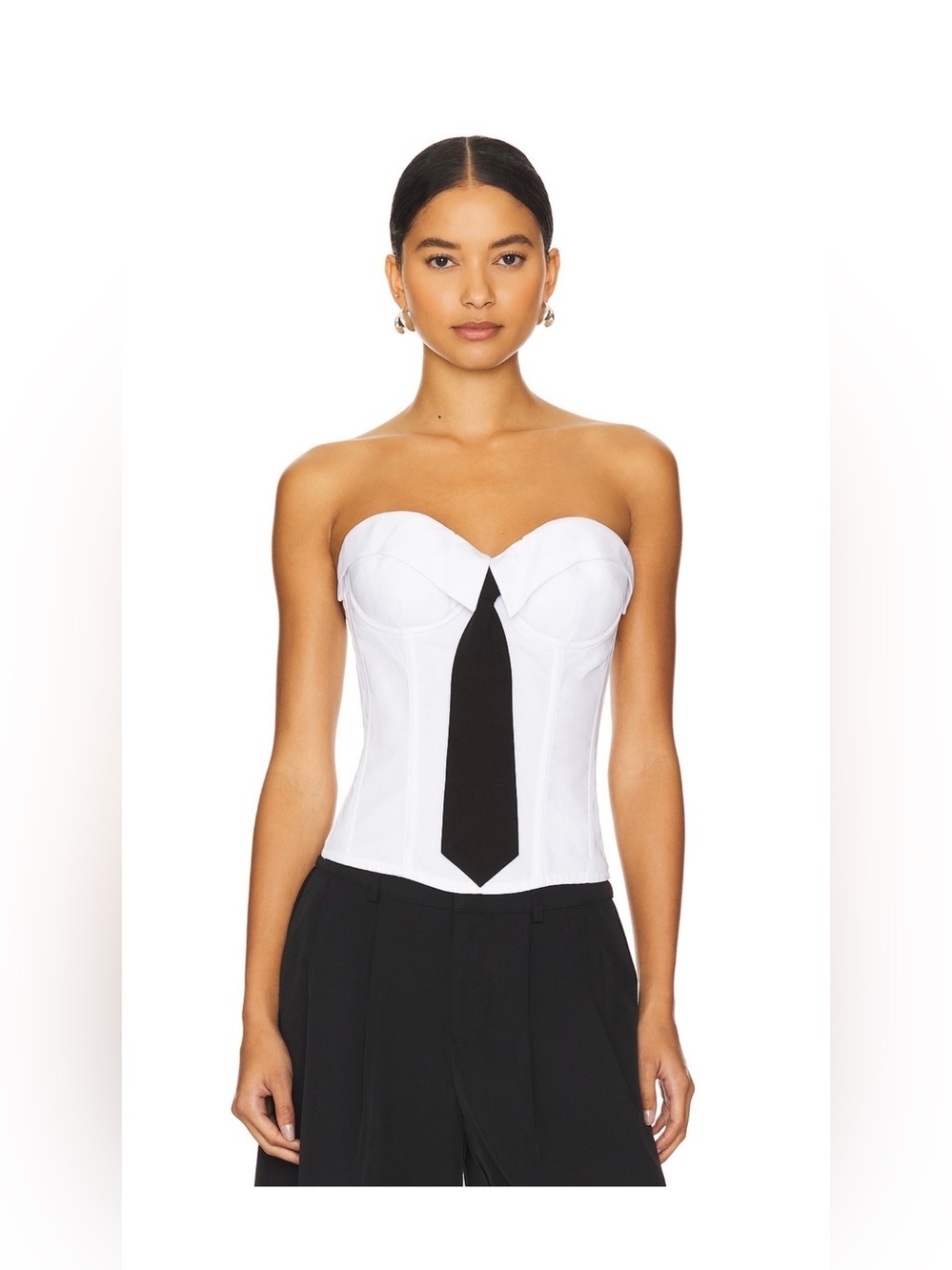 Guizio Chrys Pinstripe Corset in White & Black Size Large